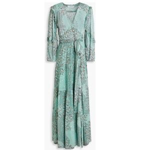 BA&SH Paris Green ‘Oriane’ Printed Wrap Maxi Dress